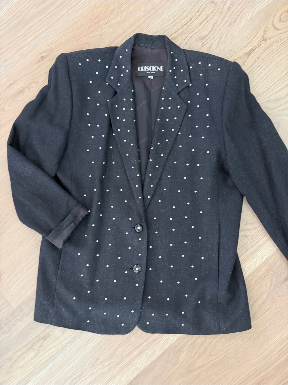 Vintage Criscione New York Rhinestone Studded Black Power Blazer Jacket L